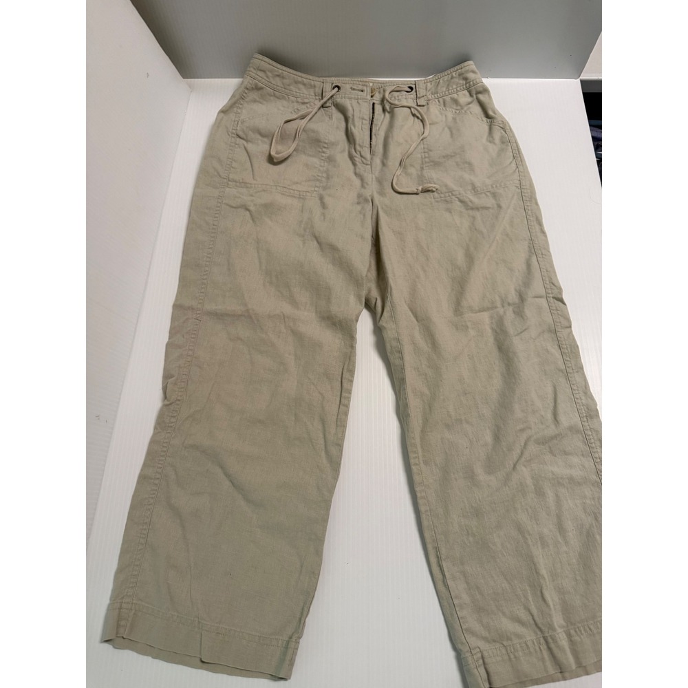 Jones New York Sport Beige Linen Blend Wide Leg Drawstring Pants Size 6